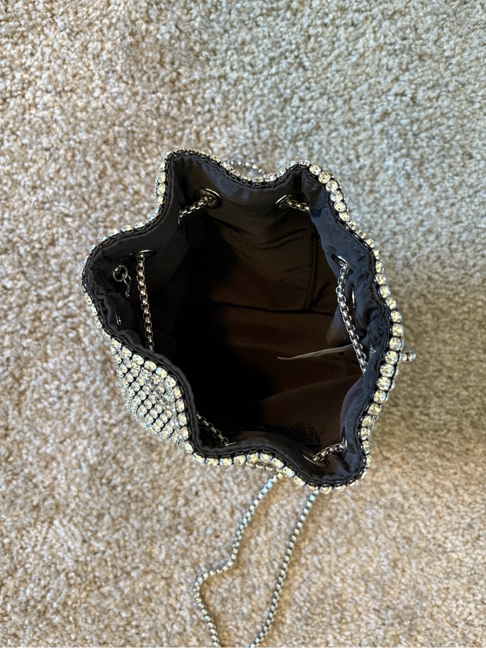 Women's Silver Rhinestone Drawstring Bucket Bag - Picture 2 of 2